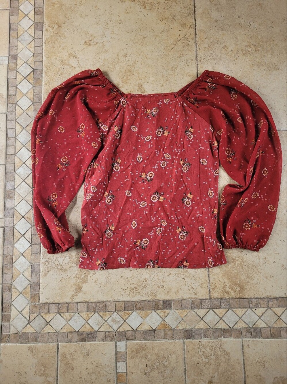 LOFT Rust Red Floral Off-Shoulder Peasant Blouse Sunflower Print